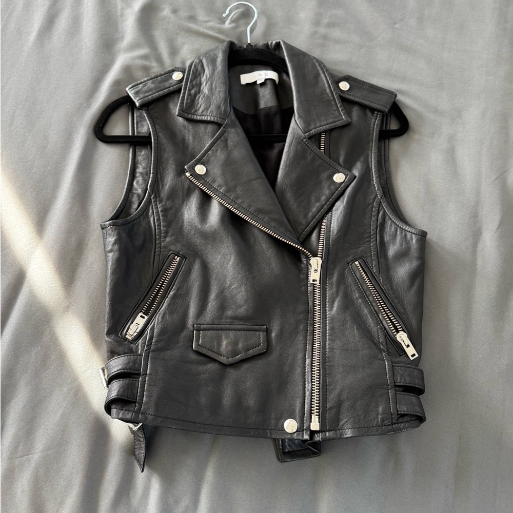 Black Leather Sleeveless Biker Jacket
